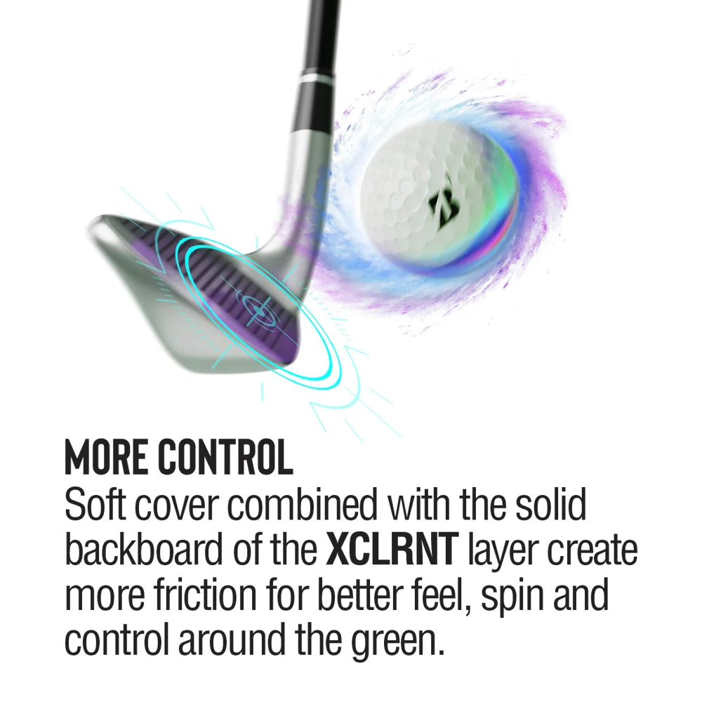 More Control - Soft cover combined with the solid backboard of the XCLRNT layer create more friction for better feel, spin and control around the green.