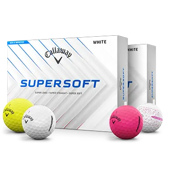 2 Dozen Callaway Supersoft Golf Balls with various Supersoft Colors around the box