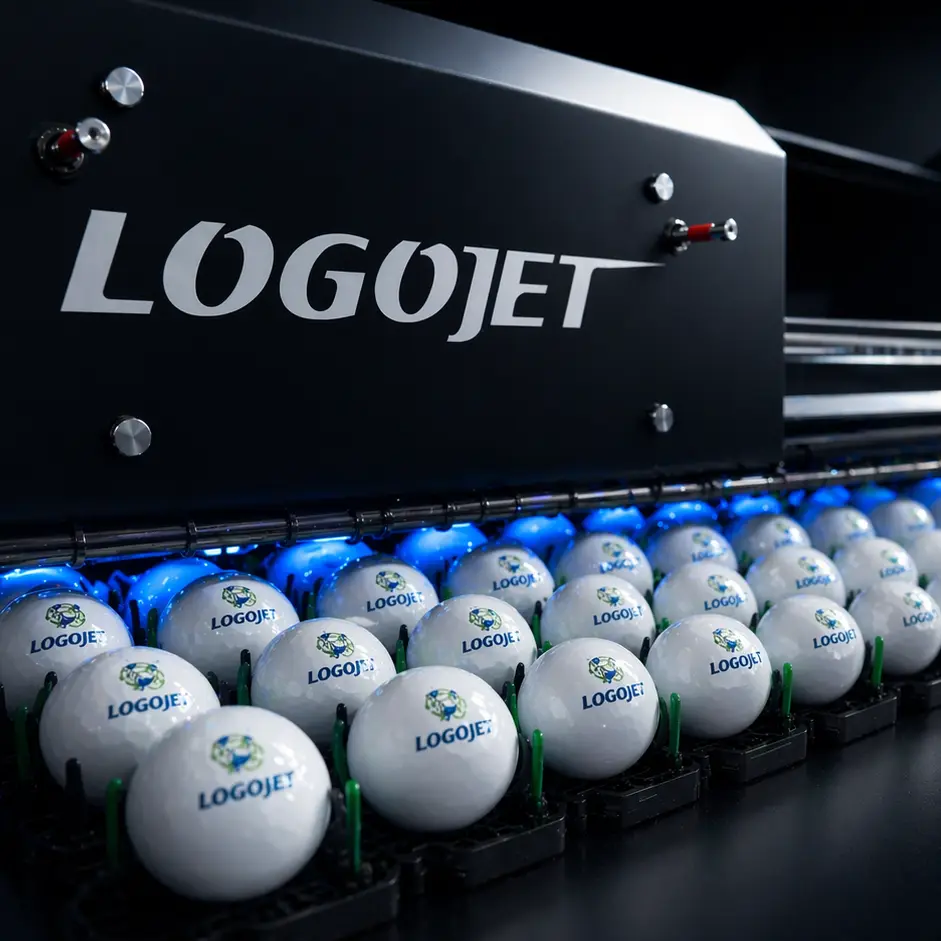 LogoJet printer printing on a golf ball